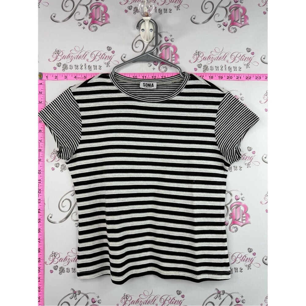 Sonia Rykiel tshirt stripes dual Black and White Striped Short Sleeve Tee